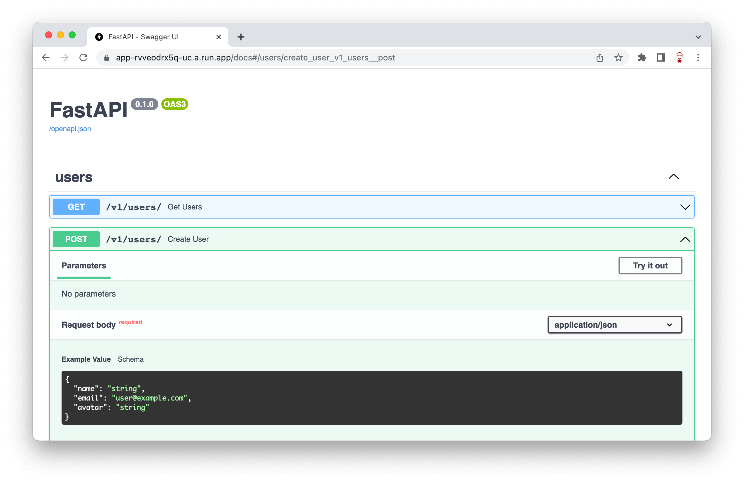 FastAPI auto-generated OpenAPI documentation